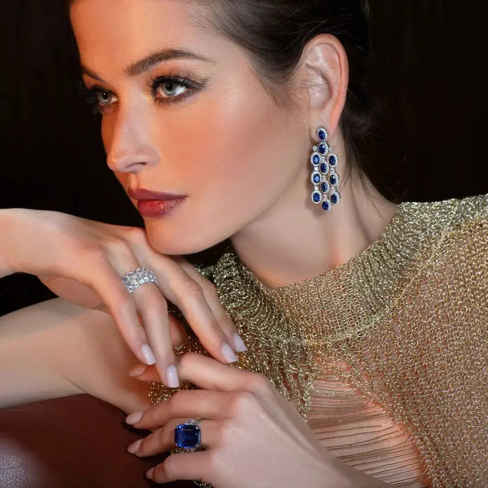 Art Deco Chandelier Earrings in Blue Sapphire - Anna Zuckerman