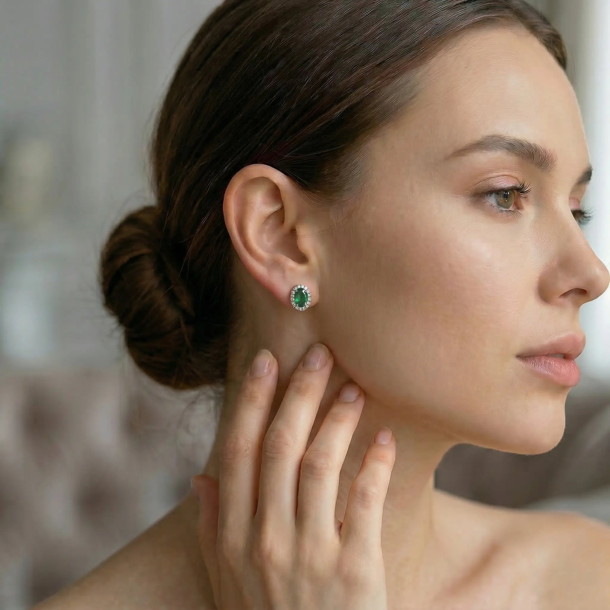 Verona Emerald Halo Stud Earrings Anna Zuckerman