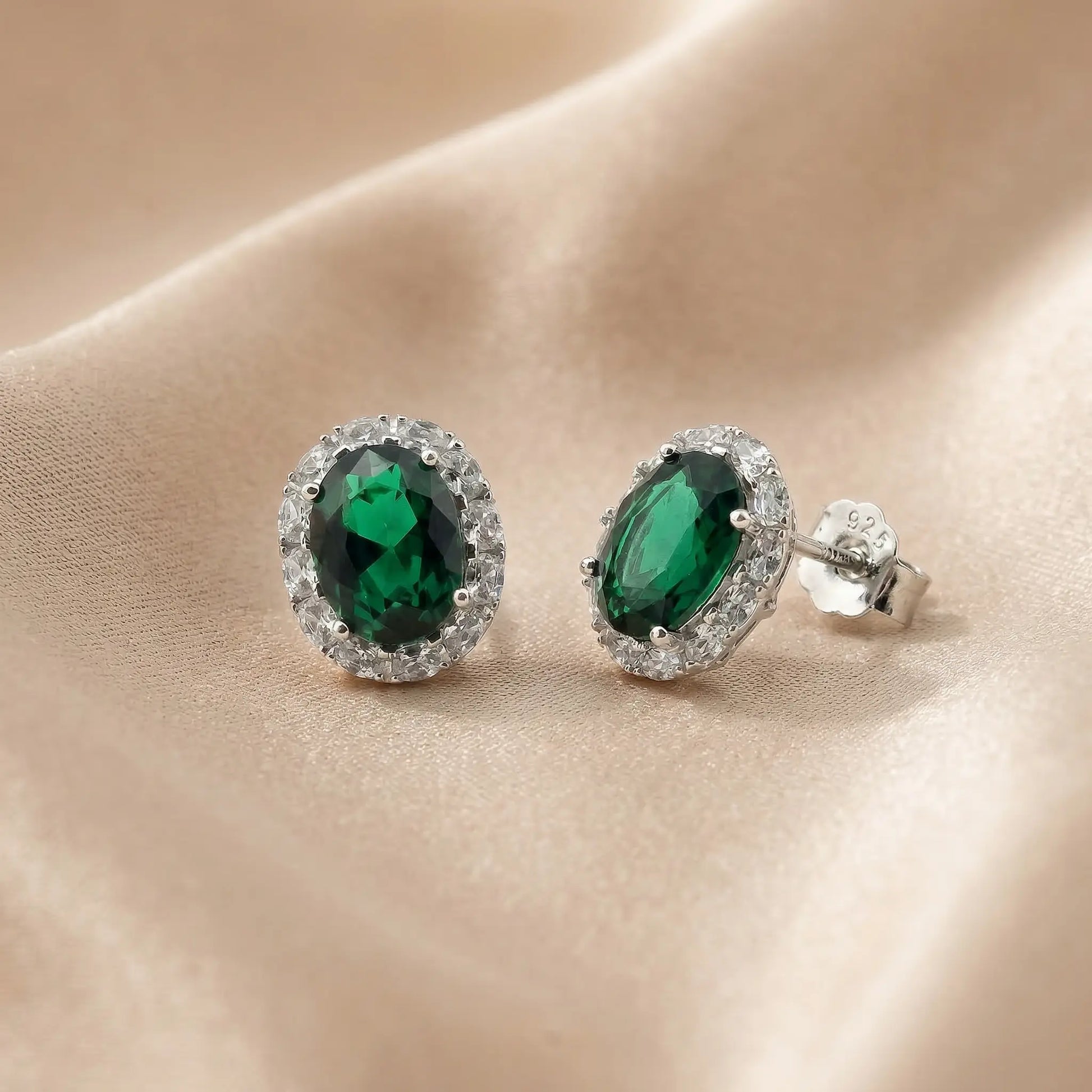 Verona Emerald Halo Stud Earrings Anna Zuckerman