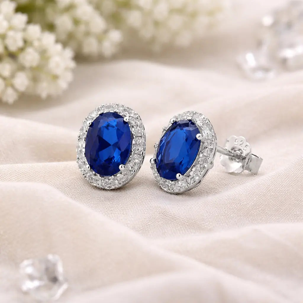 Verona Sapphire Halo Stud Earrings Anna Zuckerman