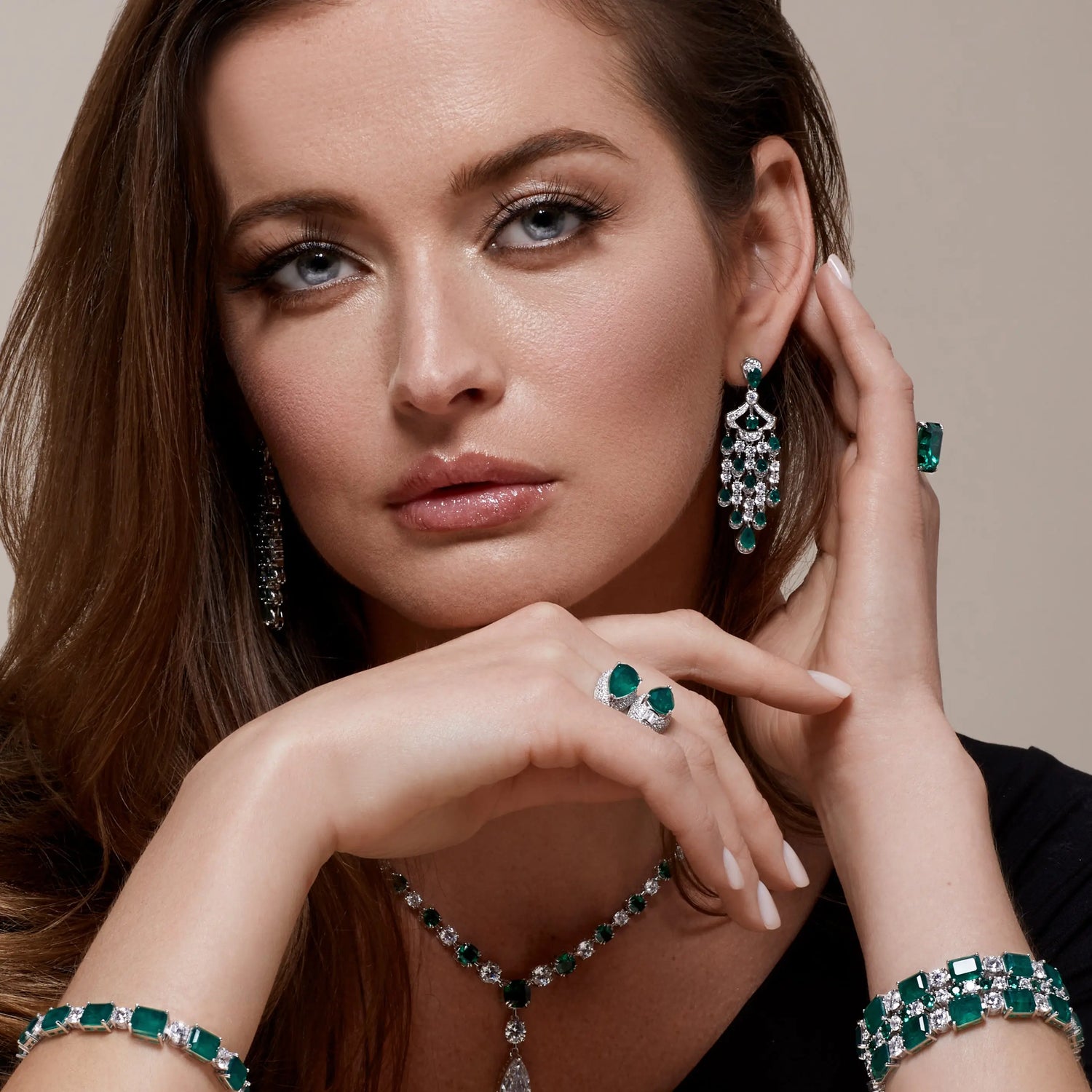 Vintage Inspired Chandelier Earrings in Emerald Anna Zuckerman