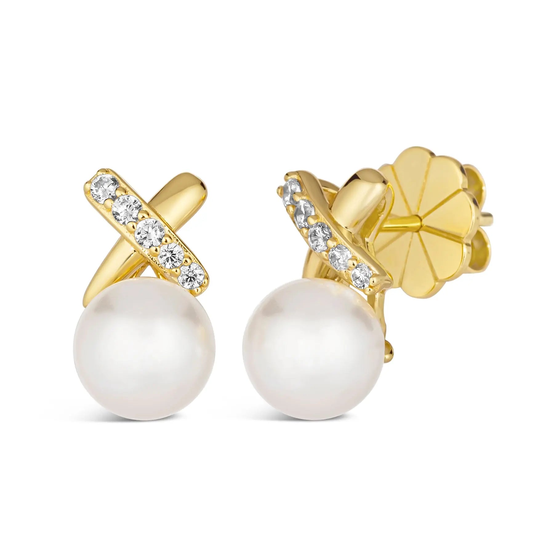 X and O Pearl Earrings Yellow Gold Anna Zuckerman