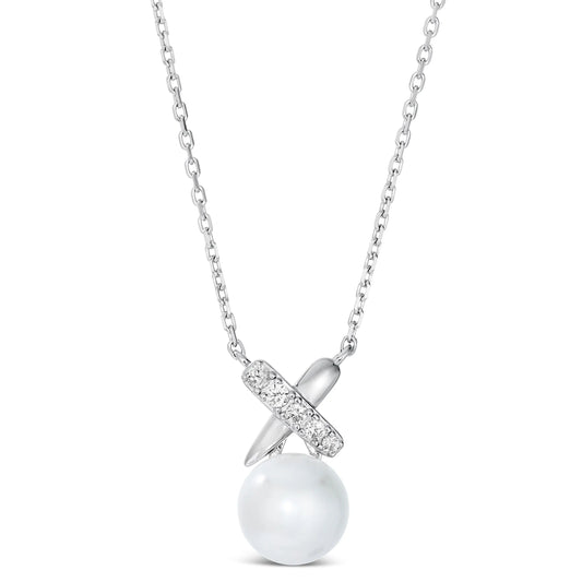 X and O Pearl Necklace in Platinum Anna Zuckerman Retail