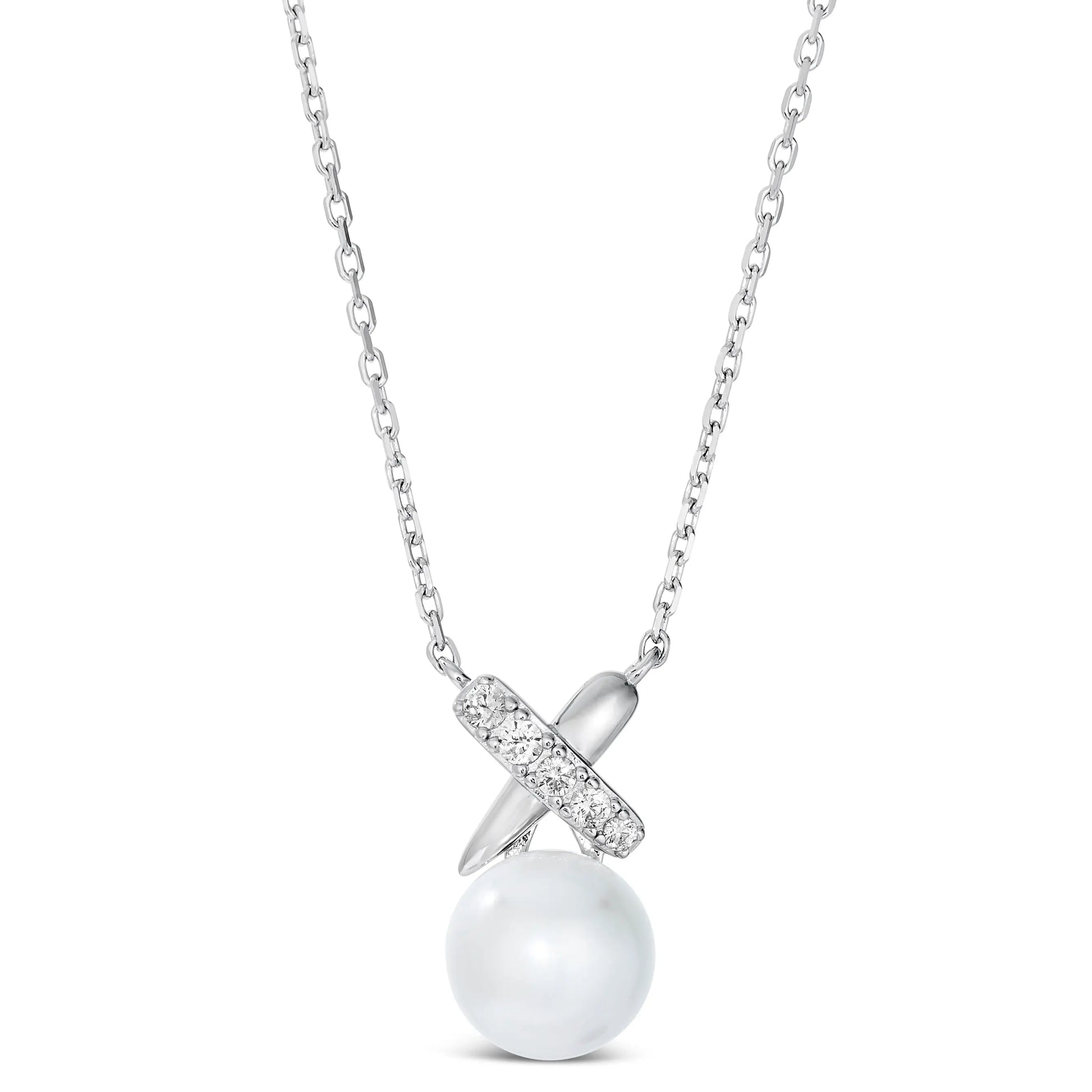 X and O Pearl Necklace in Platinum Anna Zuckerman Retail