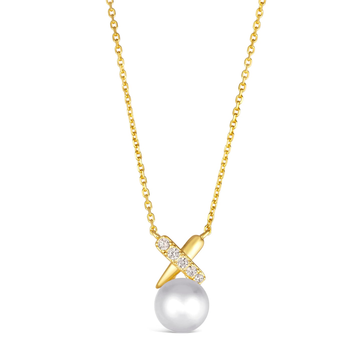 X and O Pearl Necklace in Yellow Gold Anna Zuckerman