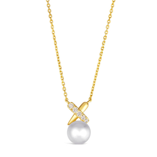 X and O Pearl Necklace in Yellow Gold Anna Zuckerman