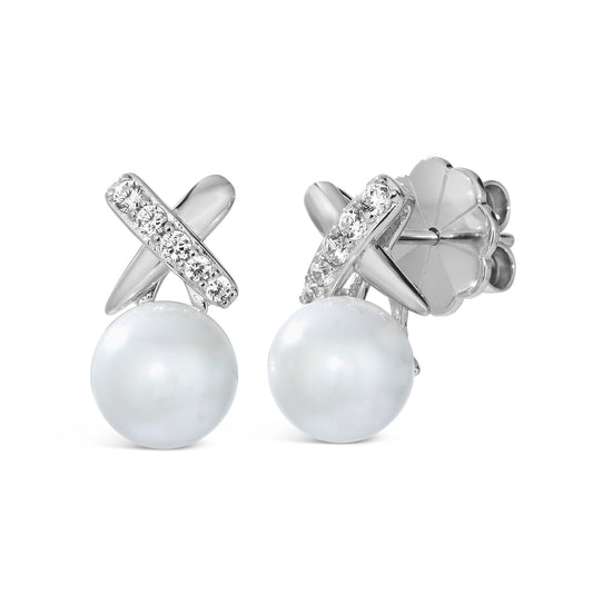 X and O Pearl Earrings Platinum
