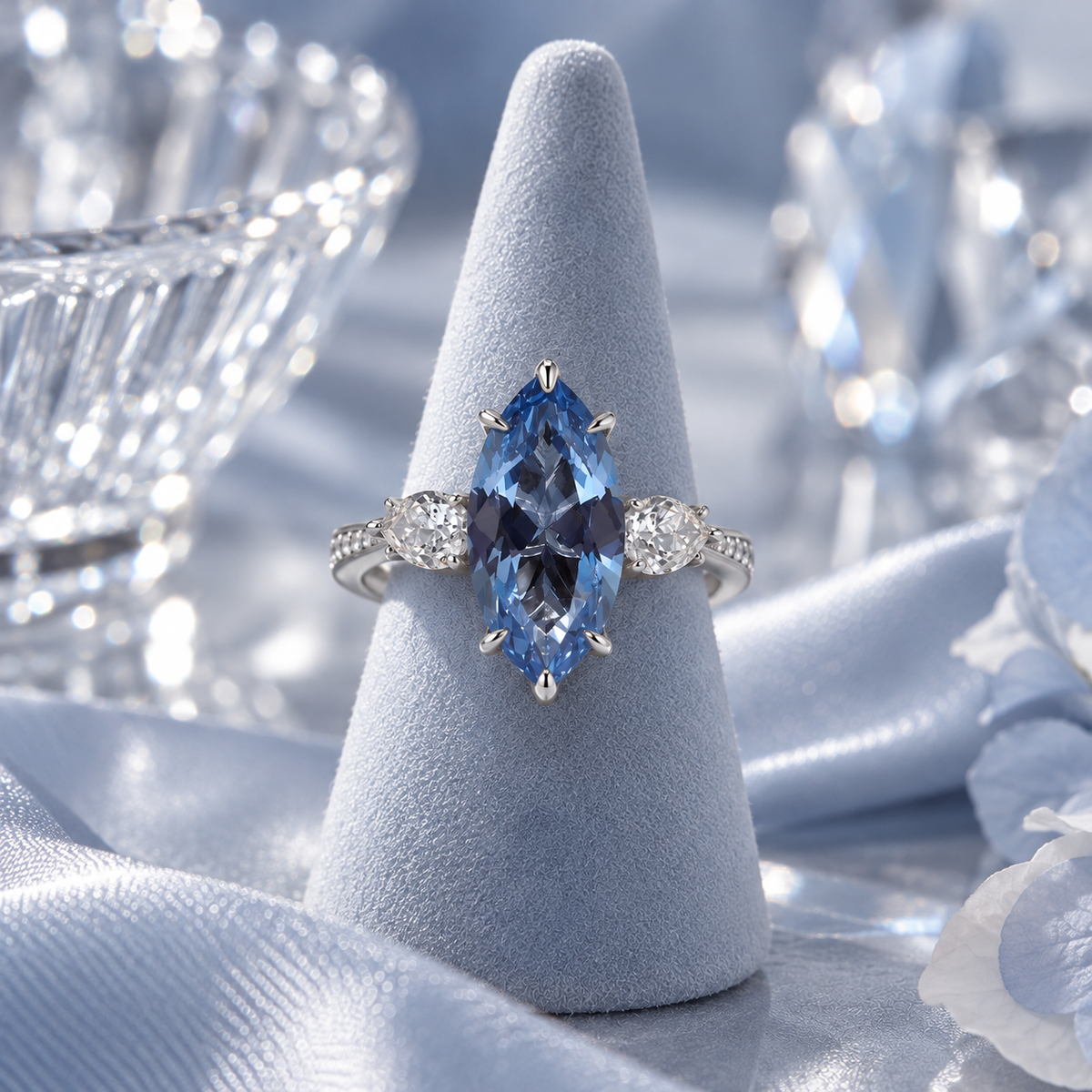 Mariana 3 Stone Ring in Aquamarine