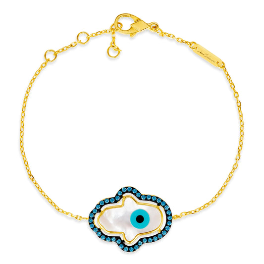 Kate 33 Hamsa Mother of Pearl Bracelet Aquamarine Yellow - Anna Zuckerman Luxury Bracelets