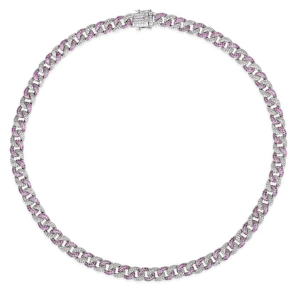 Olivia 66 Cuban Argyle Pink Diamond White White 18inch - Anna Zuckerman Luxury Necklaces