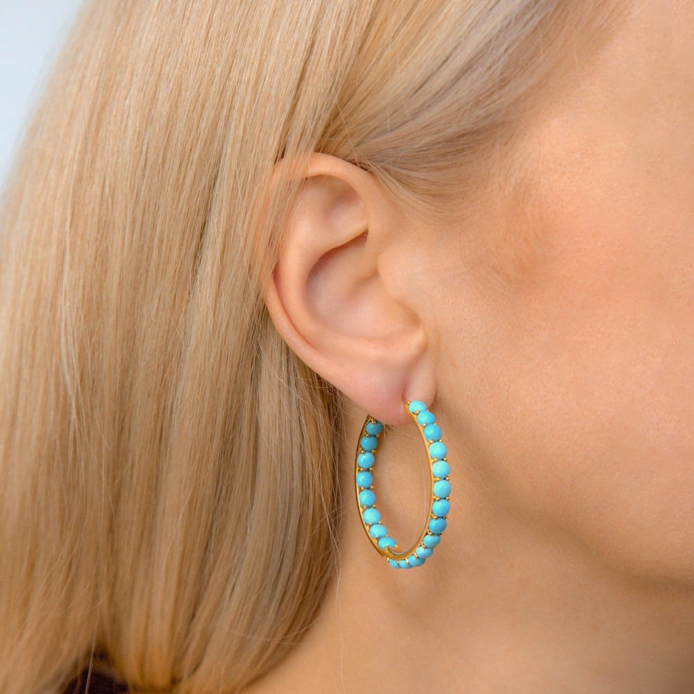 Olivia 49 Gold Blue Turquoise Hoop - Anna Zuckerman Luxury Earrings