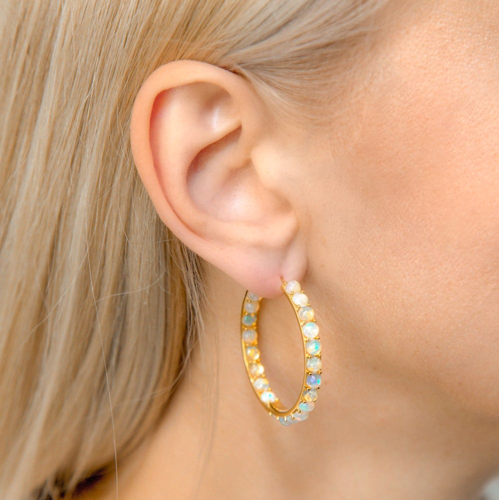 Olivia 50 Gold Opal Hoop - Anna Zuckerman Luxury Earrings