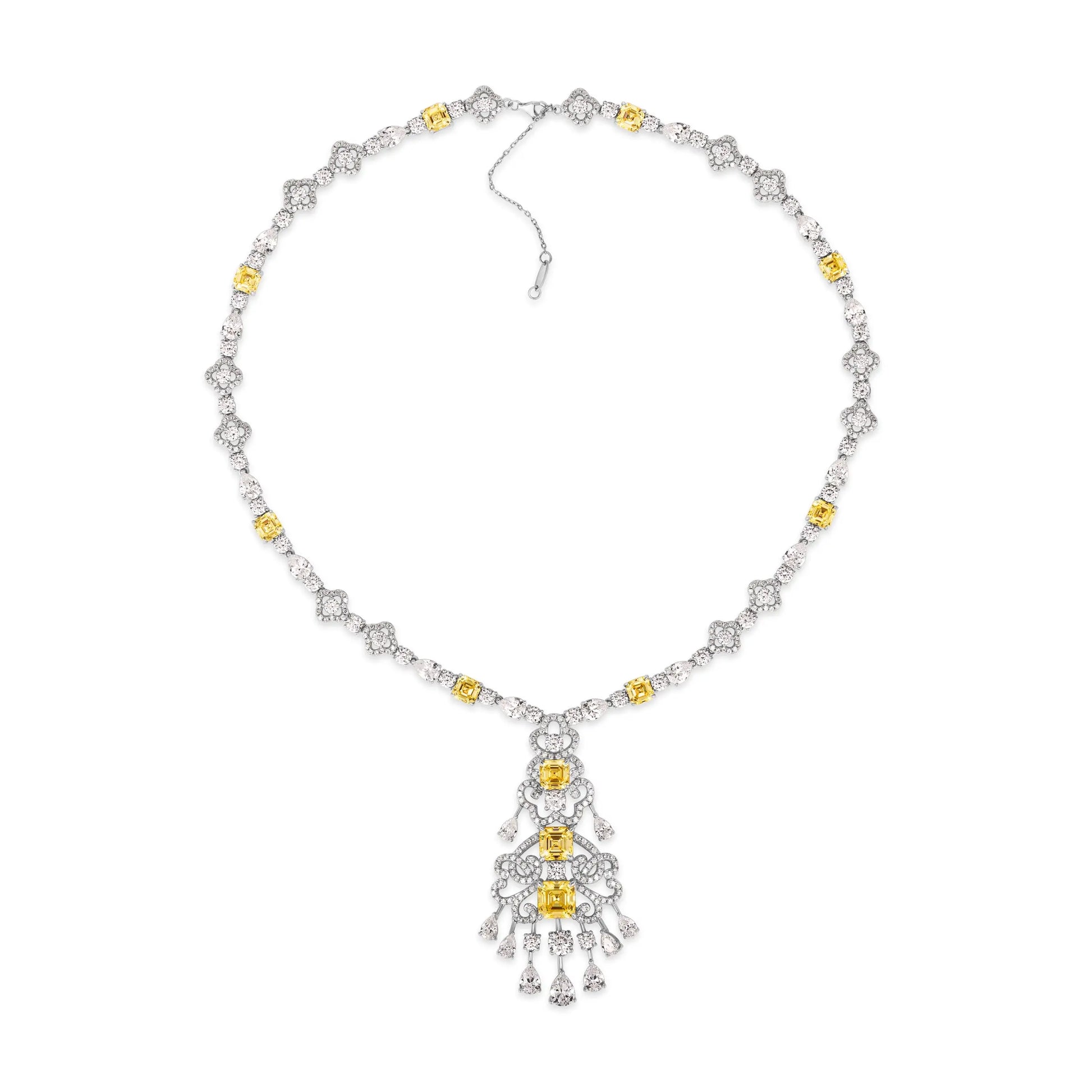 "Royal Opulence crystalline necklace with canary yellow gemstones, luxury statement jewelry"