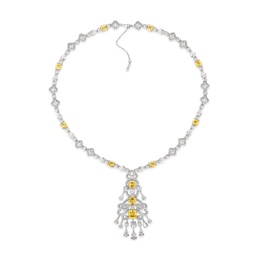 "Royal Opulence crystalline necklace with canary yellow gemstones, luxury statement jewelry"