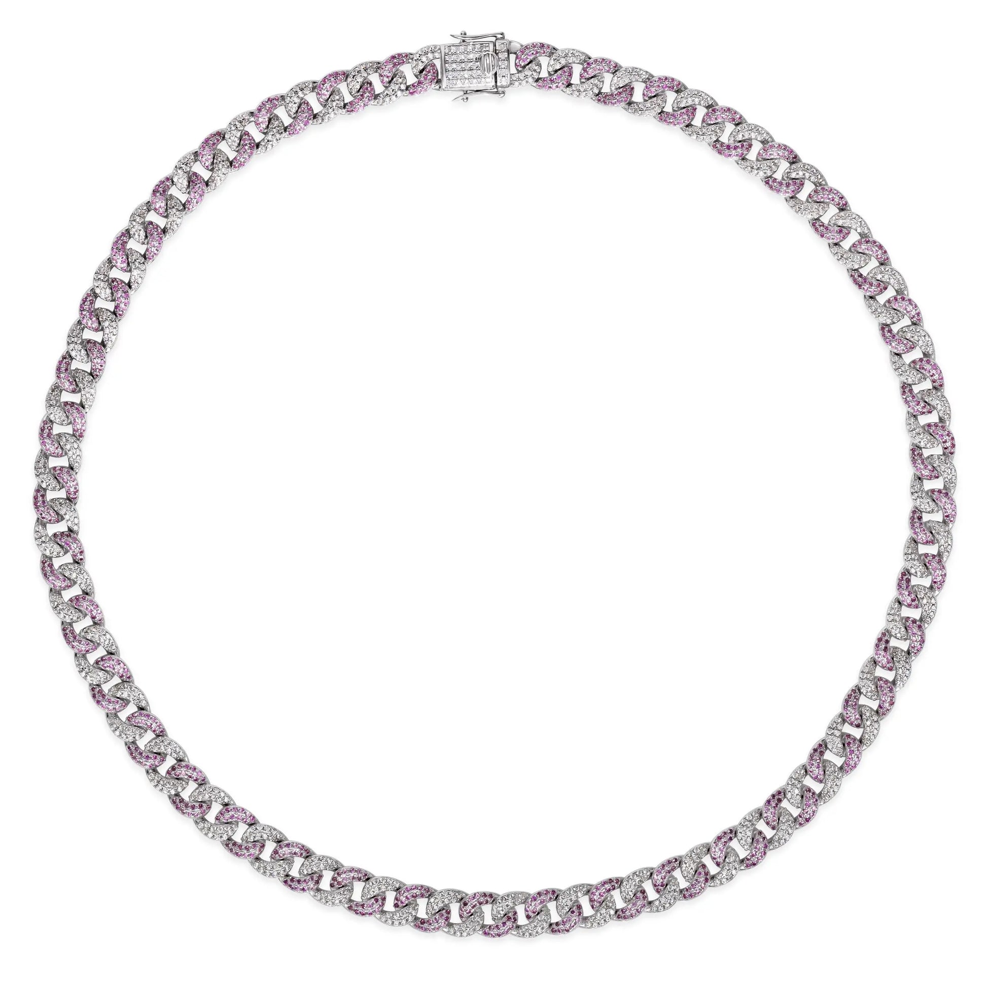 Olivia 66 Cuban Argyle Pink Diamond White White 18inch - Anna Zuckerman Luxury Necklaces